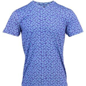Lords of Harlech Blue Stretch Woven Conversational Leaves Short Sleeve T-Shirt